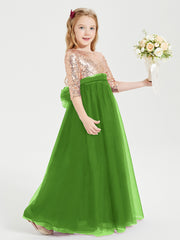 Glamorous Junior Bridesmaid Dresses Sequined Top Moss
