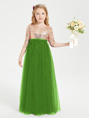 Glamorous Junior Bridesmaid Dresses Sequined Top Moss