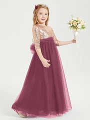 Glamorous Junior Bridesmaid Dresses Sequined Top Mulberry