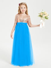 Glamorous Junior Bridesmaid Dresses Sequined Top Ocean Blue