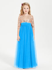 Glamorous Junior Bridesmaid Dresses Sequined Top Ocean Blue