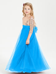 Glamorous Junior Bridesmaid Dresses Sequined Top Ocean Blue