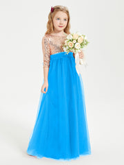 Glamorous Junior Bridesmaid Dresses Sequined Top Ocean Blue
