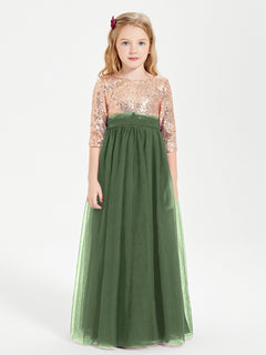 Glamorous Junior Bridesmaid Dresses Sequined Top Olive Green