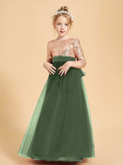 Glamorous Junior Bridesmaid Dresses Sequined Top Olive Green