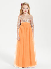 Glamorous Junior Bridesmaid Dresses Sequined Top Orange