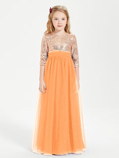 Glamorous Junior Bridesmaid Dresses Sequined Top Orange