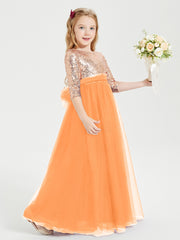 Glamorous Junior Bridesmaid Dresses Sequined Top Orange