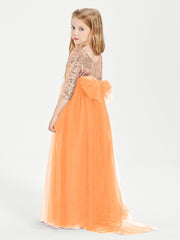Glamorous Junior Bridesmaid Dresses Sequined Top Orange