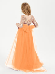 Glamorous Junior Bridesmaid Dresses Sequined Top Orange