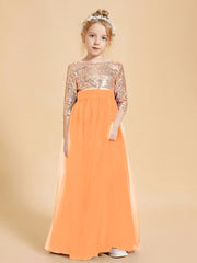 Glamorous Junior Bridesmaid Dresses Sequined Top Orange
