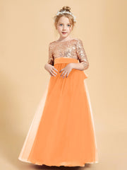 Glamorous Junior Bridesmaid Dresses Sequined Top Orange