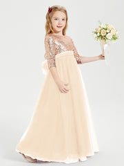 Glamorous Junior Bridesmaid Dresses Sequined Top Peach