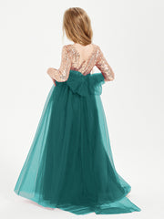 Glamorous Junior Bridesmaid Dresses Sequined Top Peacock