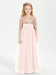 Glamorous Junior Bridesmaid Dresses Sequined Top Pearl Pink