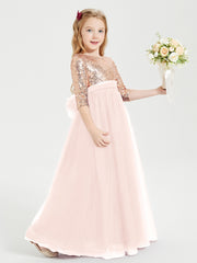 Glamorous Junior Bridesmaid Dresses Sequined Top Pearl Pink