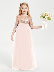 Glamorous Junior Bridesmaid Dresses Sequined Top Pearl Pink