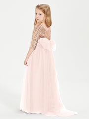 Glamorous Junior Bridesmaid Dresses Sequined Top Pearl Pink