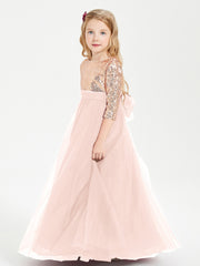 Glamorous Junior Bridesmaid Dresses Sequined Top Pearl Pink