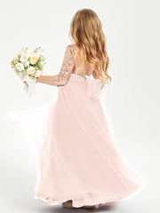 Glamorous Junior Bridesmaid Dresses Sequined Top Pearl Pink
