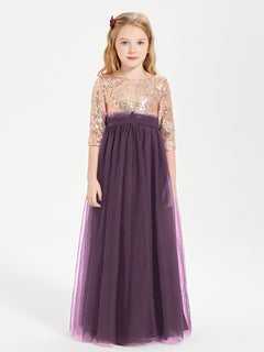 Glamorous Junior Bridesmaid Dresses Sequined Top Plum