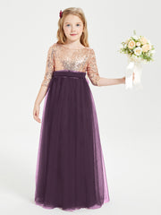 Glamorous Junior Bridesmaid Dresses Sequined Top Plum