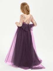 Glamorous Junior Bridesmaid Dresses Sequined Top Plum