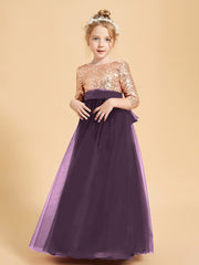 Glamorous Junior Bridesmaid Dresses Sequined Top Plum