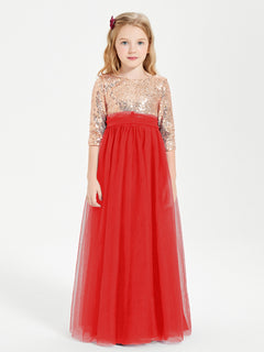 Glamorous Junior Bridesmaid Dresses Sequined Top Red