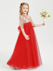 Glamorous Junior Bridesmaid Dresses Sequined Top Red