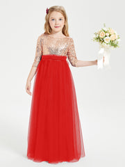 Glamorous Junior Bridesmaid Dresses Sequined Top Red