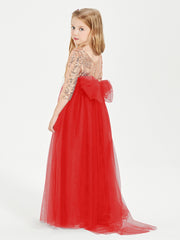 Glamorous Junior Bridesmaid Dresses Sequined Top Red