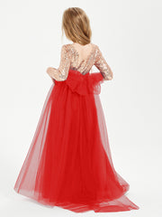 Glamorous Junior Bridesmaid Dresses Sequined Top Red