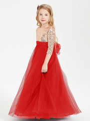 Glamorous Junior Bridesmaid Dresses Sequined Top Red
