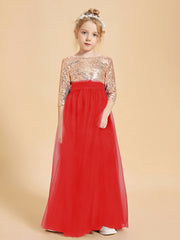 Glamorous Junior Bridesmaid Dresses Sequined Top Red