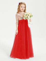 Glamorous Junior Bridesmaid Dresses Sequined Top Red