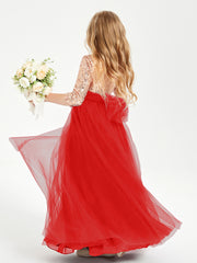 Glamorous Junior Bridesmaid Dresses Sequined Top Red