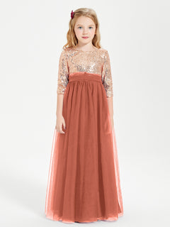 Glamorous Junior Bridesmaid Dresses Sequined Top Rust