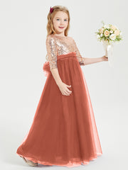 Glamorous Junior Bridesmaid Dresses Sequined Top Rust
