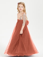 Glamorous Junior Bridesmaid Dresses Sequined Top Rust