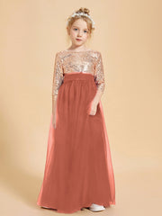 Glamorous Junior Bridesmaid Dresses Sequined Top Rust