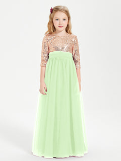 Glamorous Junior Bridesmaid Dresses Sequined Top Sage