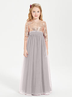 Glamorous Junior Bridesmaid Dresses Sequined Top Silver