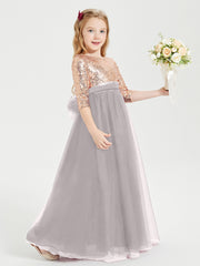 Glamorous Junior Bridesmaid Dresses Sequined Top Silver