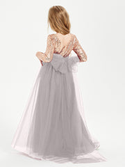 Glamorous Junior Bridesmaid Dresses Sequined Top Silver