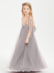 Glamorous Junior Bridesmaid Dresses Sequined Top Silver