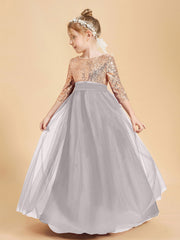 Glamorous Junior Bridesmaid Dresses Sequined Top Silver