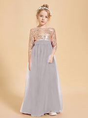 Glamorous Junior Bridesmaid Dresses Sequined Top Silver
