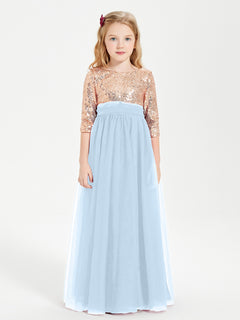 Glamorous Junior Bridesmaid Dresses Sequined Top Sky Blue