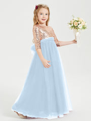 Glamorous Junior Bridesmaid Dresses Sequined Top Sky Blue
